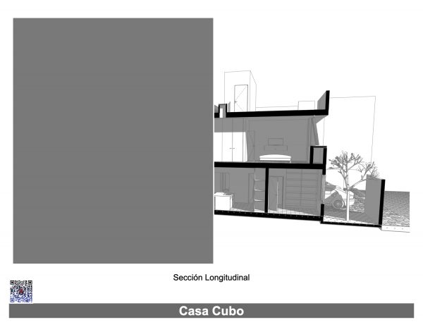 Corte Longitudinal 3D - Casa Cubo
