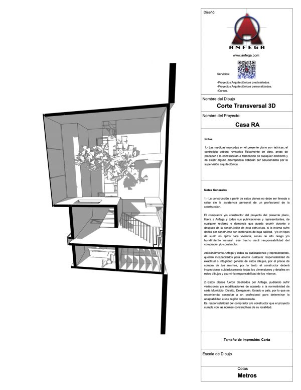 Sección Transversal 3D  – Casa RA