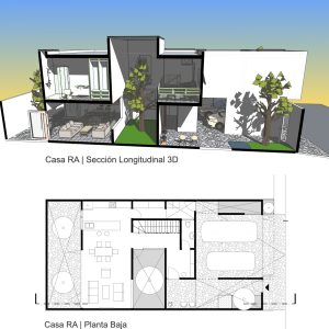Sección Longitudinal 3D color – Casa RA