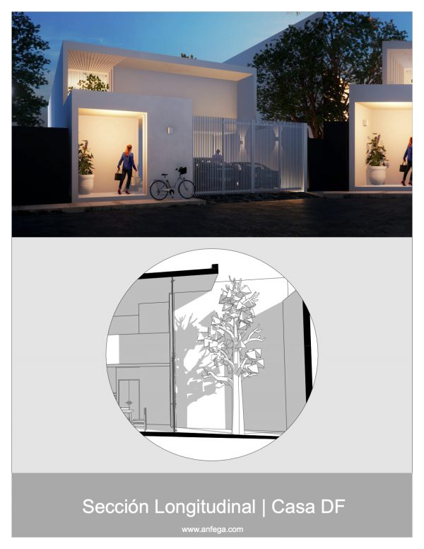 Sección Longitudinal 3D - Casa DF