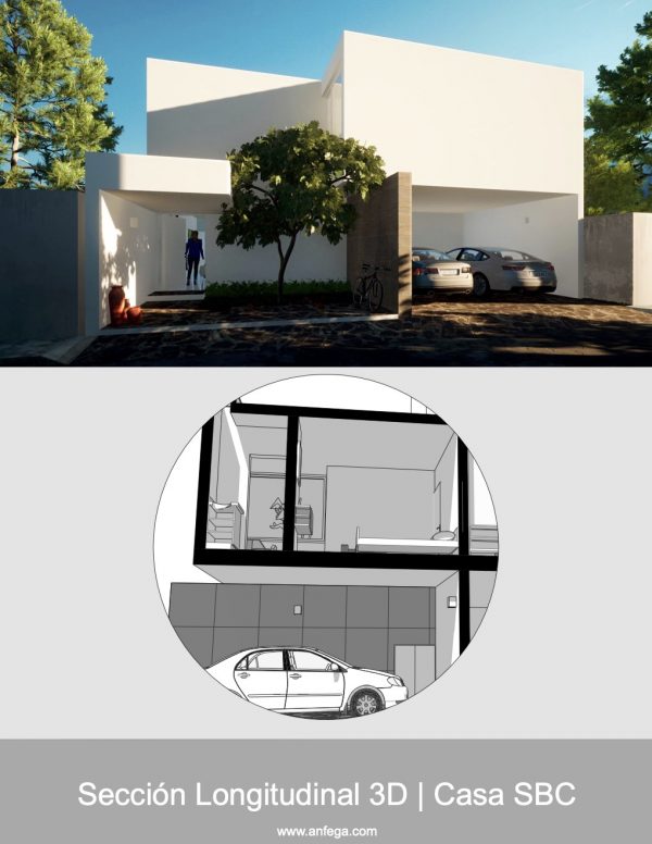 Sección Longitudinal 3D - Casa SBC