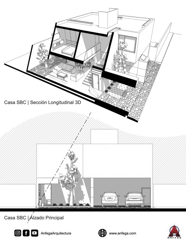 Sección Longitudinal 3D - Casa SBC