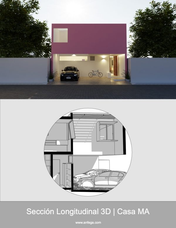 Sección Longitudinal 3D - Casa MA