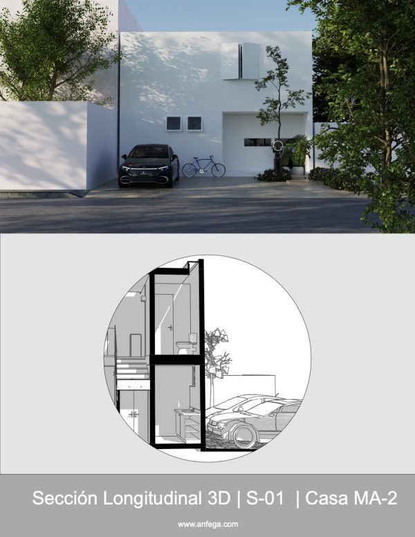 Sección Longitudinal 3D - S-01 - Casa MA-2